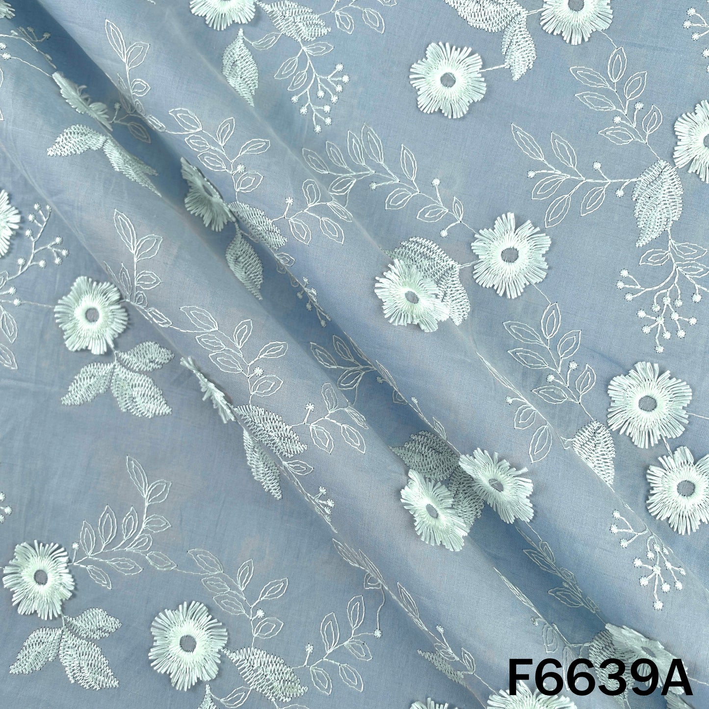Thread Embroidered Applique Work Cambric Cotton Fabric - F6639
