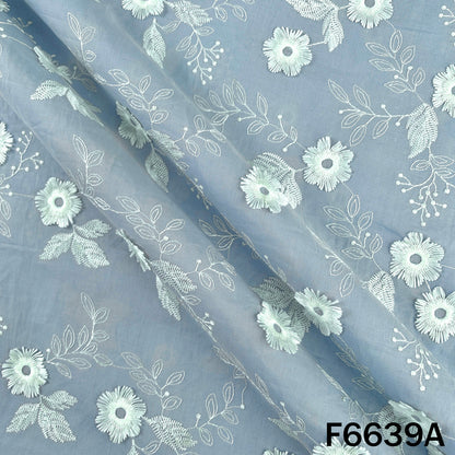 Thread Embroidered Applique Work Cambric Cotton Fabric - F6639