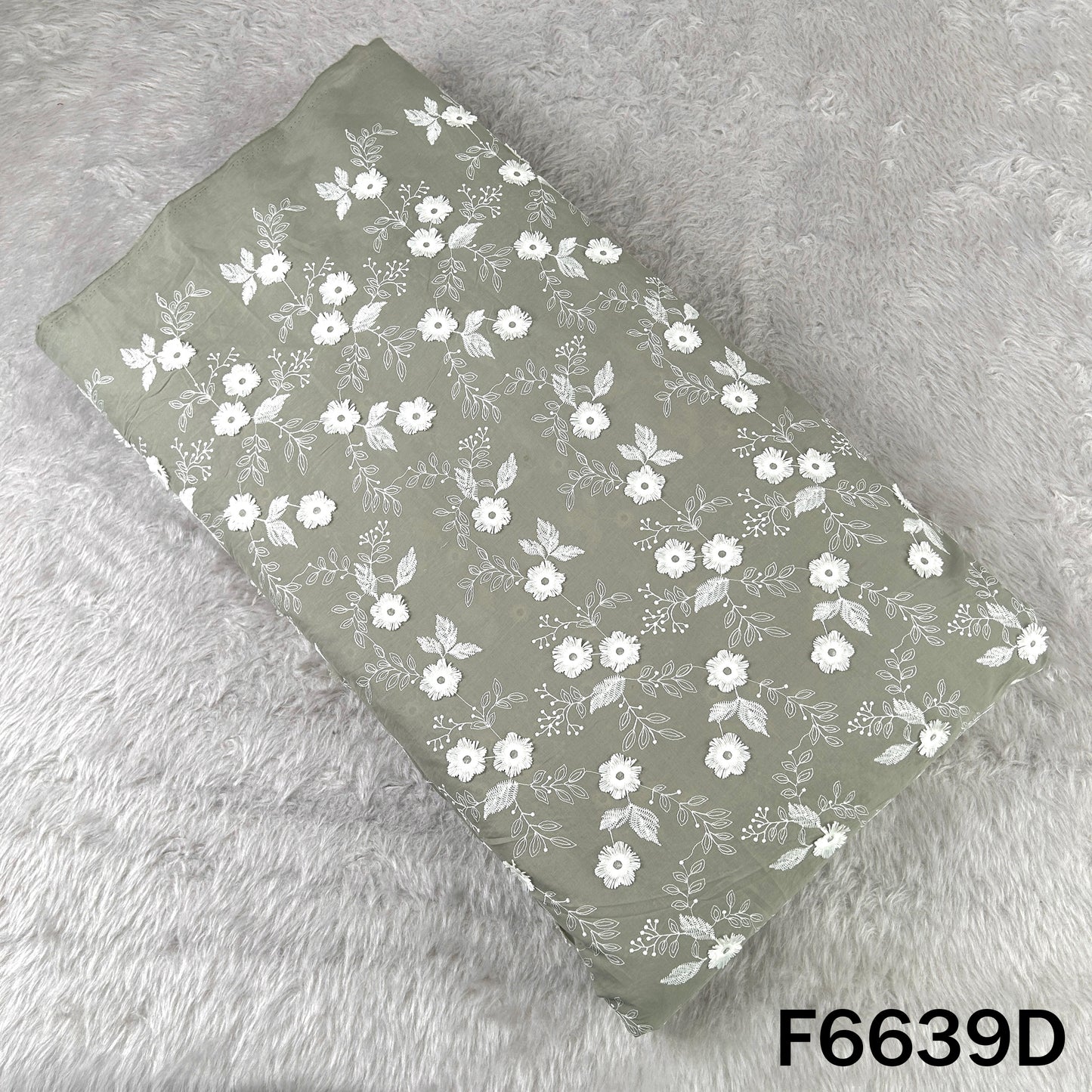 Thread Embroidered Applique Work Cambric Cotton Fabric - F6639