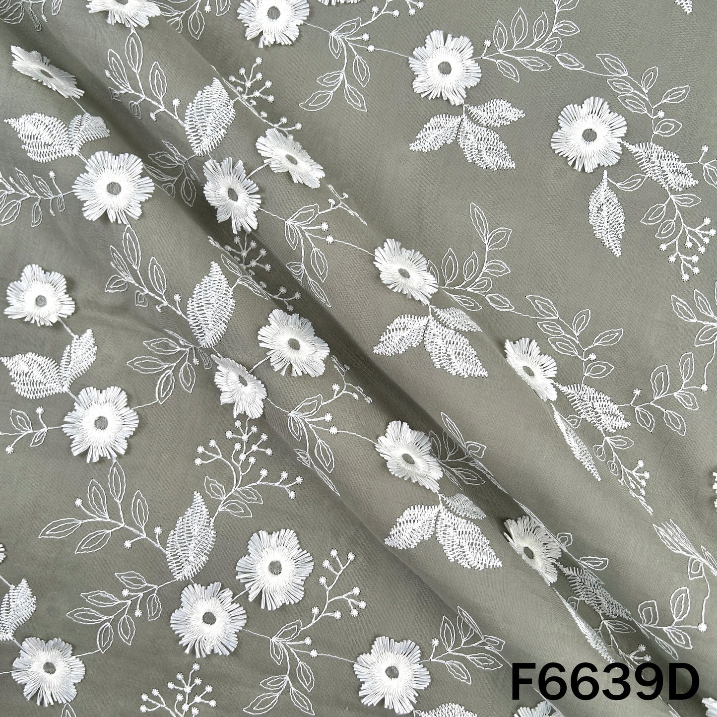 Thread Embroidered Applique Work Cambric Cotton Fabric - F6639