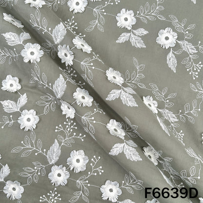 Thread Embroidered Applique Work Cambric Cotton Fabric - F6639