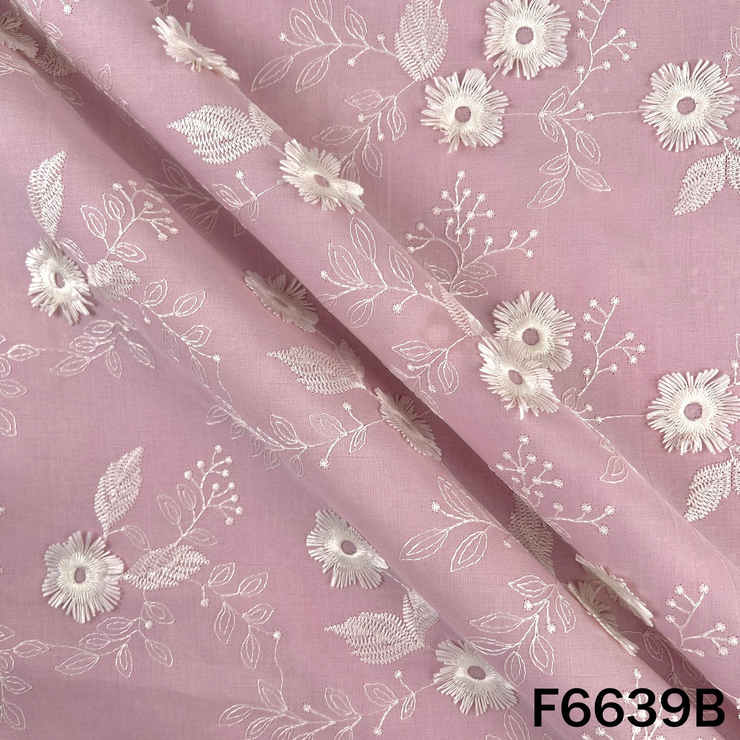 Thread Embroidered Applique Work Cambric Cotton Fabric - F6639