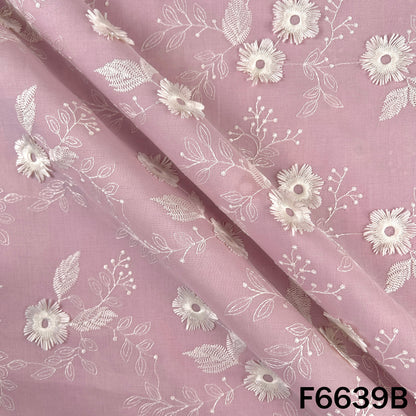 Thread Embroidered Applique Work Cambric Cotton Fabric - F6639