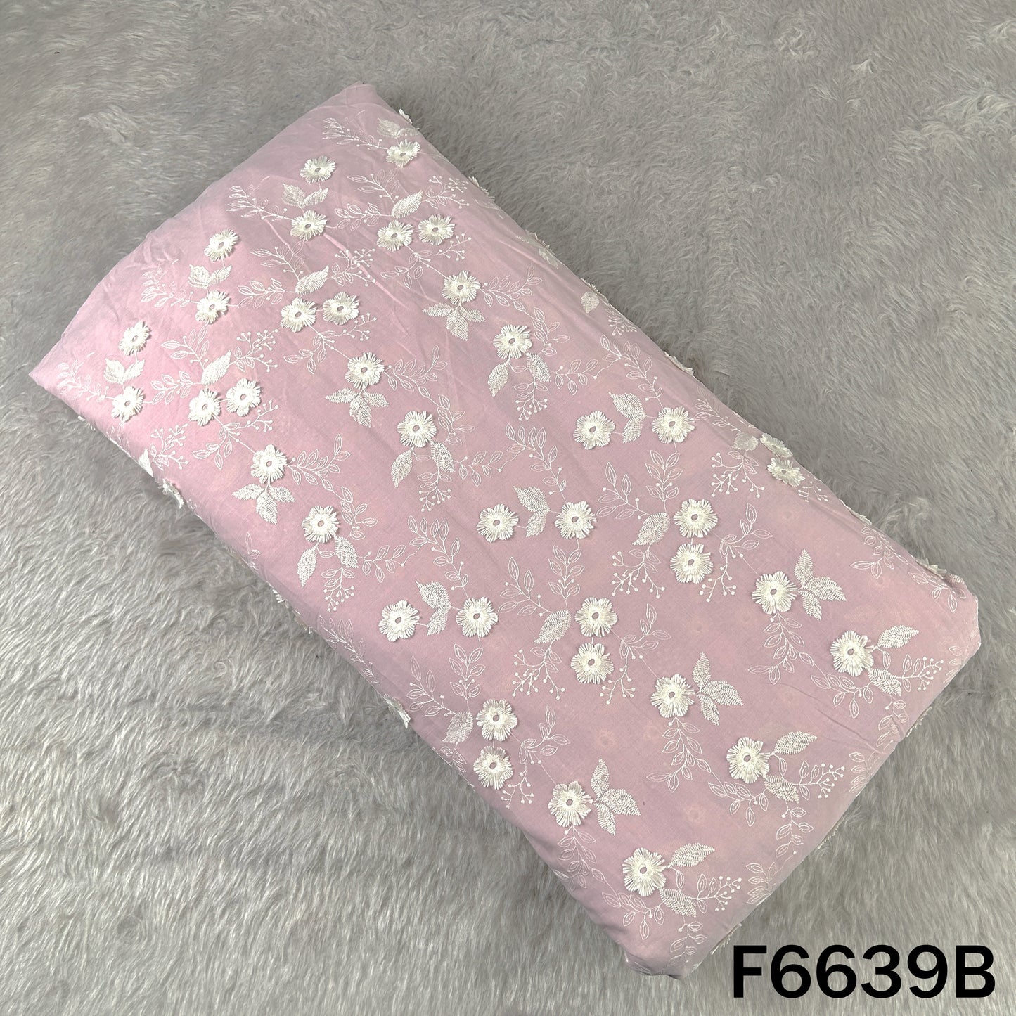 Thread Embroidered Applique Work Cambric Cotton Fabric - F6639