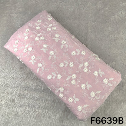 Thread Embroidered Applique Work Cambric Cotton Fabric - F6639