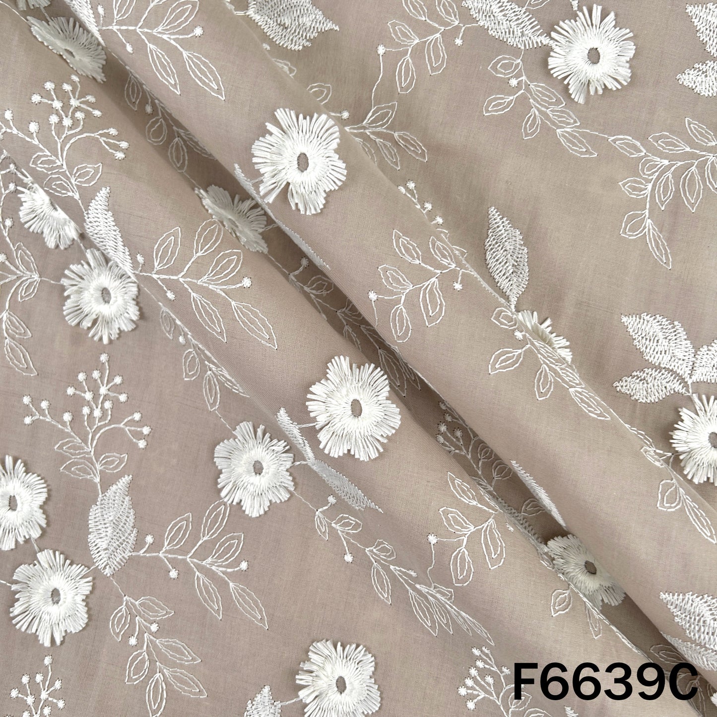 Thread Embroidered Applique Work Cambric Cotton Fabric - F6639