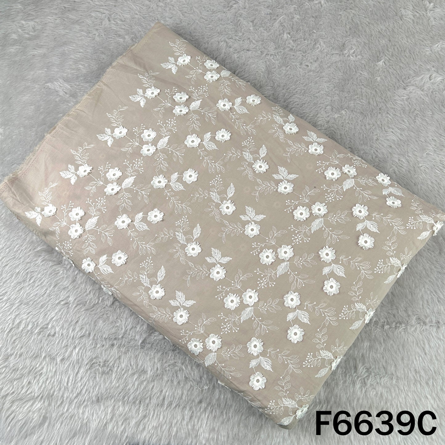 Thread Embroidered Applique Work Cambric Cotton Fabric - F6639