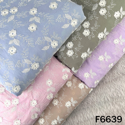 Thread Embroidered Applique Work Cambric Cotton Fabric - F6639