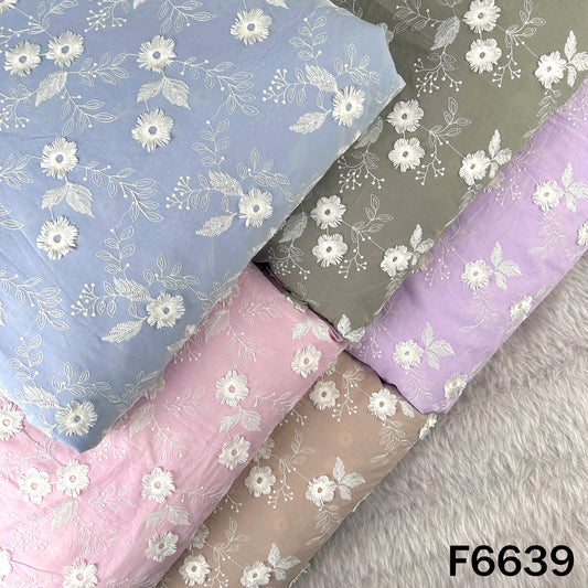Thread Embroidered Applique Work Cambric Cotton Fabric - F6639