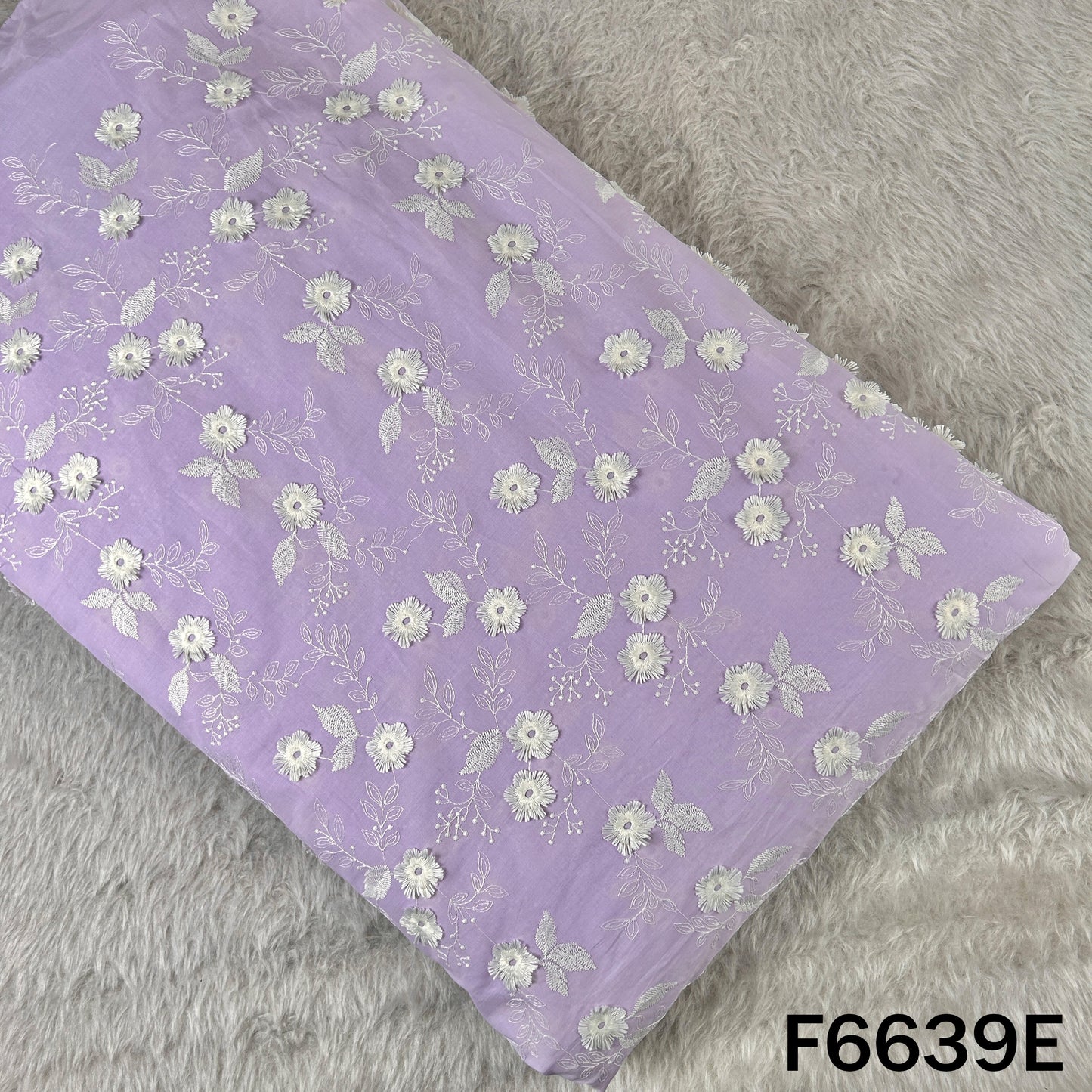 Thread Embroidered Applique Work Cambric Cotton Fabric - F6639