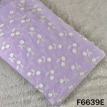Thread Embroidered Applique Work Cambric Cotton Fabric - F6639