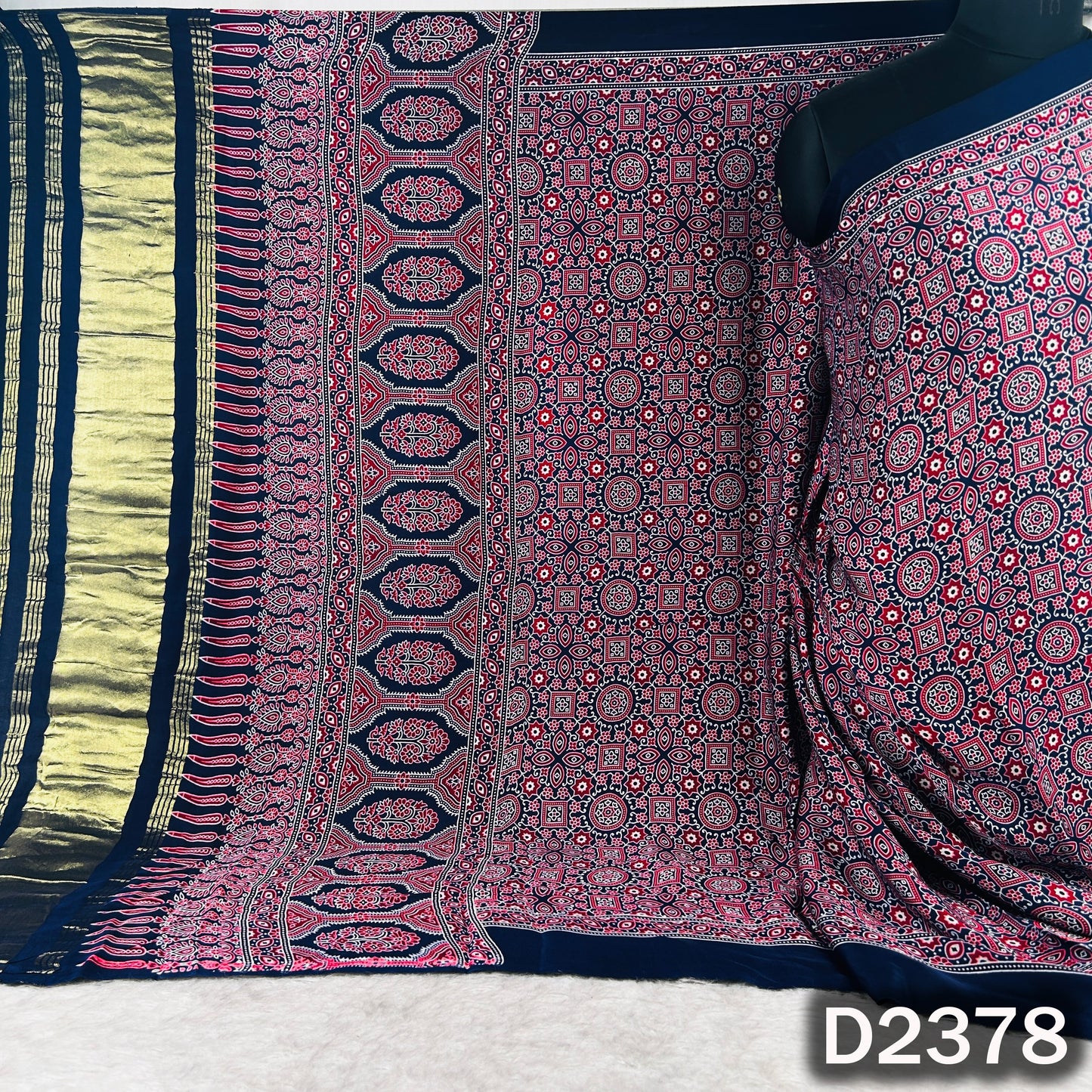 Zari Work Ajrakh Print Pure Modal Silk Dupatta - D2378