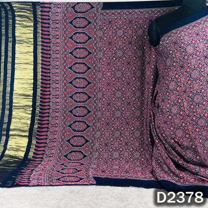 Zari Work Ajrakh Print Pure Modal Silk Dupatta - D2378