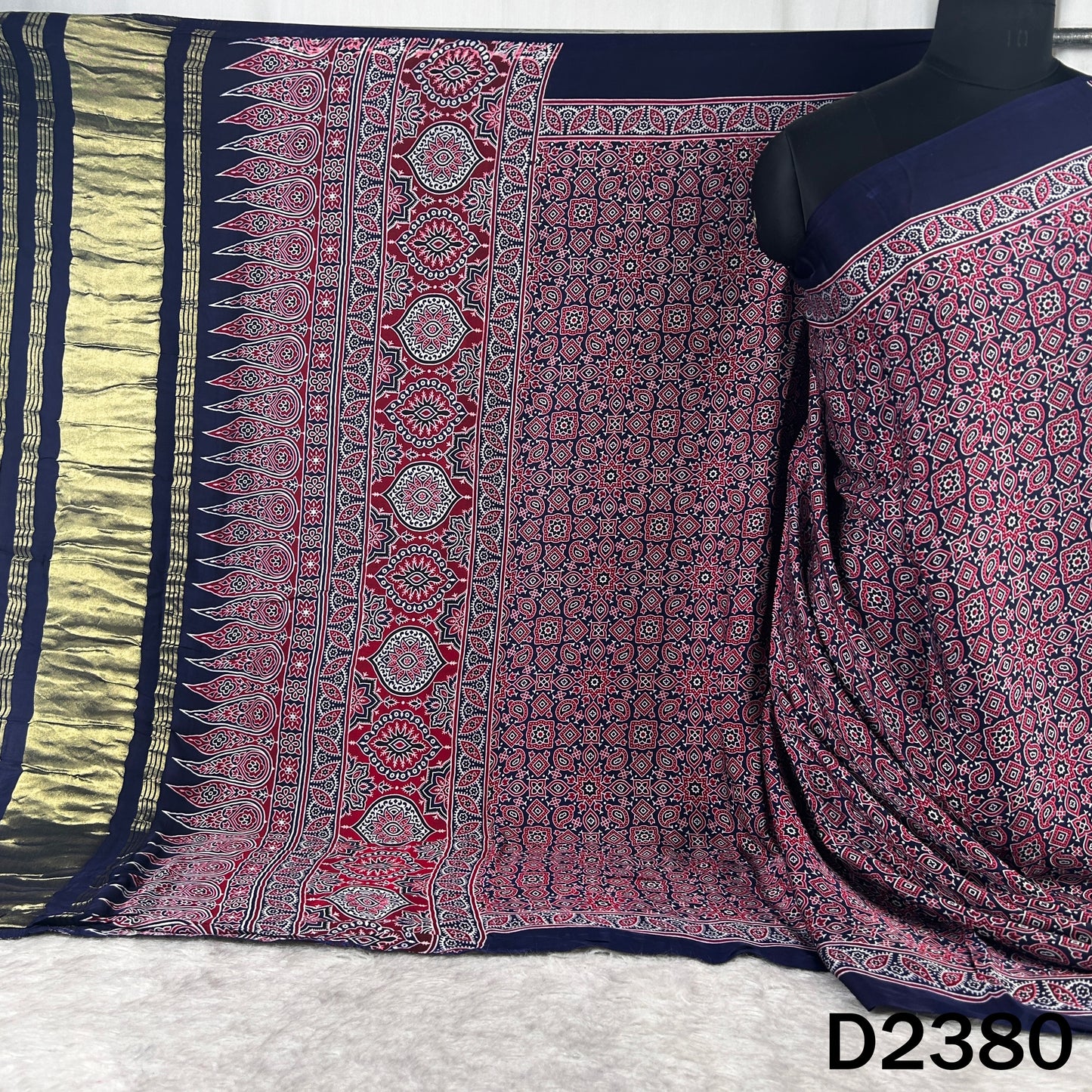 Zari Work Ajrakh Print Pure Modal Silk Dupatta - D2380