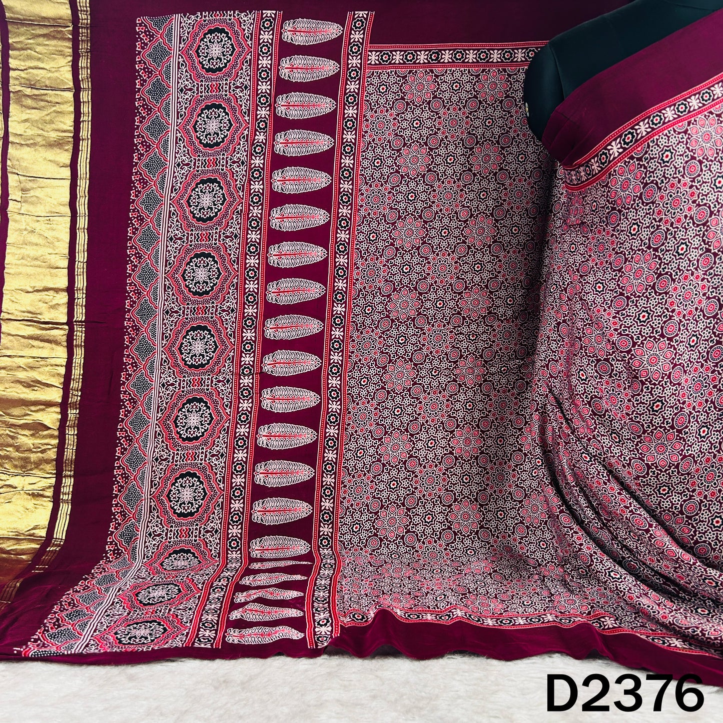 Zari Work Ajrakh Print Pure Modal Silk Dupatta - D2376