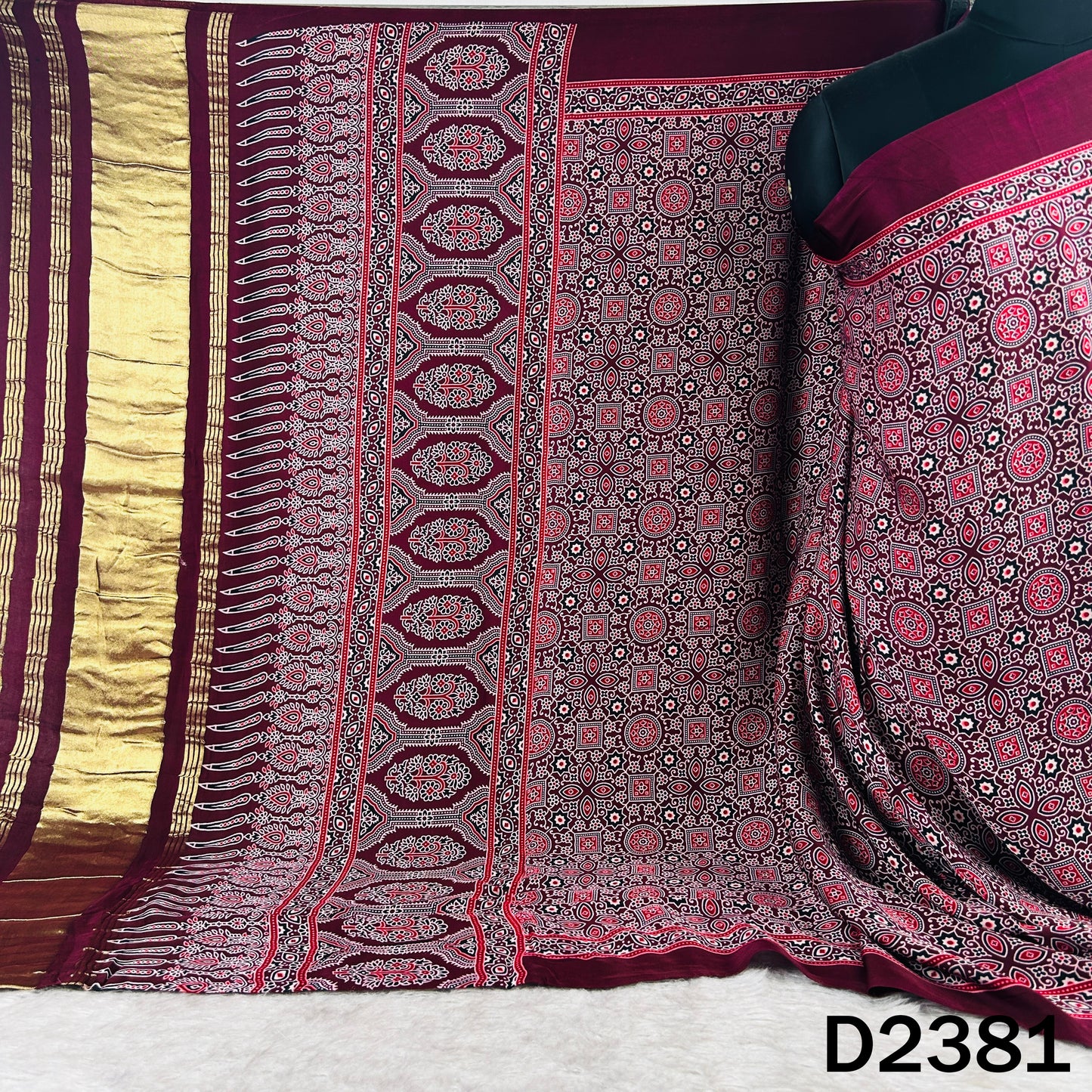 Zari Work Ajrakh Print Pure Modal Silk Dupatta - D2381
