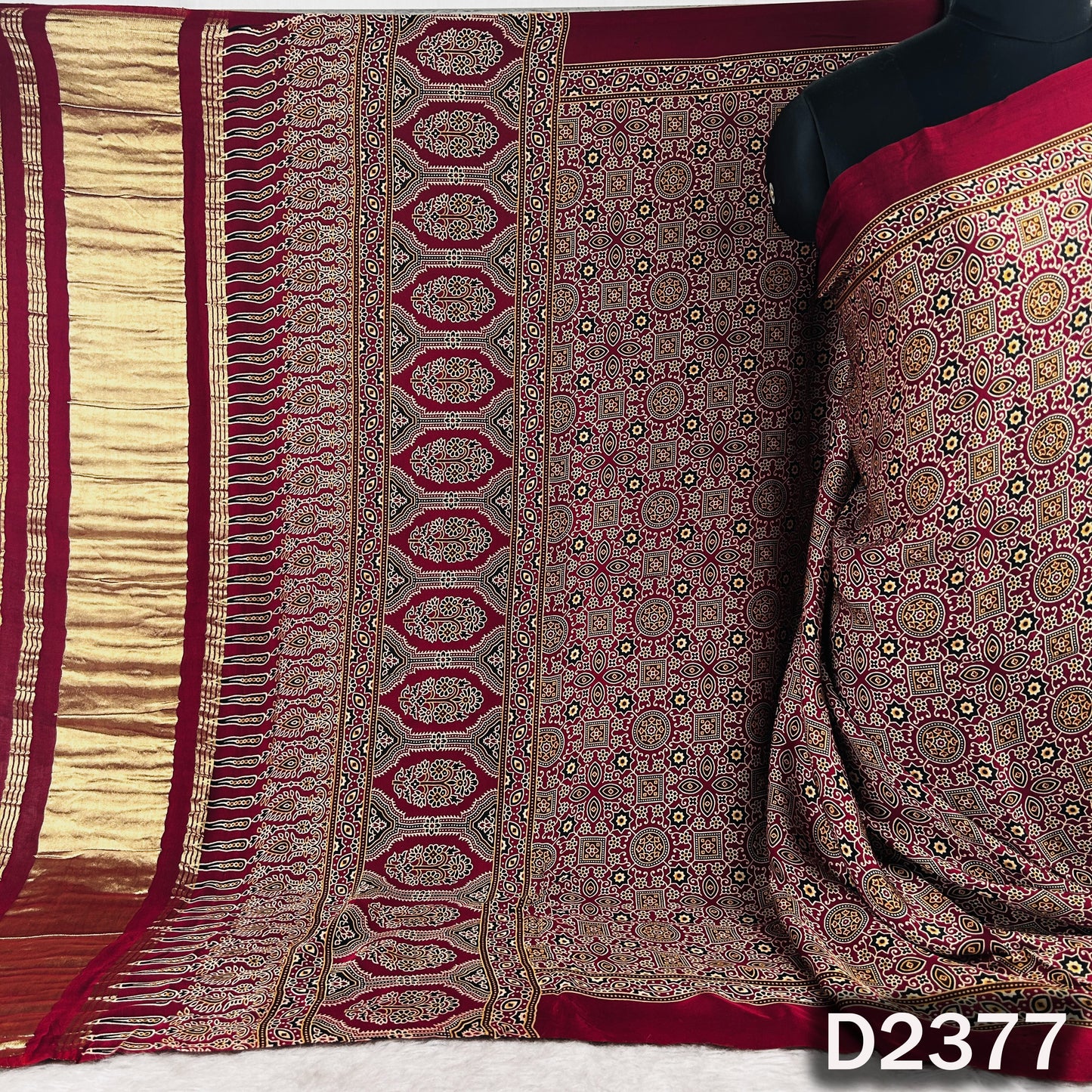 Zari Work Ajrakh Print Pure Modal Silk Dupatta - D2377