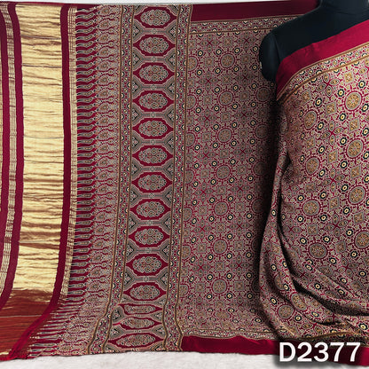 Zari Work Ajrakh Print Pure Modal Silk Dupatta - D2377