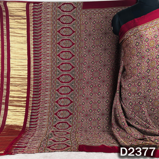 Zari Work Ajrakh Print Pure Modal Silk Dupatta - D2377