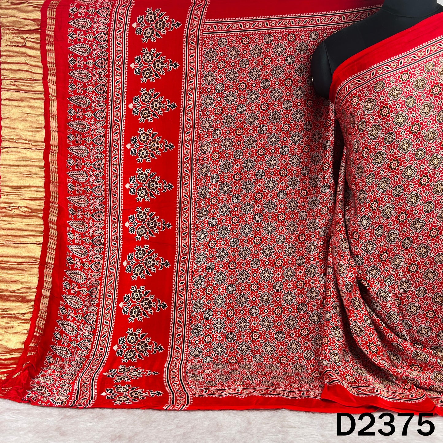 Zari Work Ajrakh Print Pure Modal Silk Dupatta - D2375
