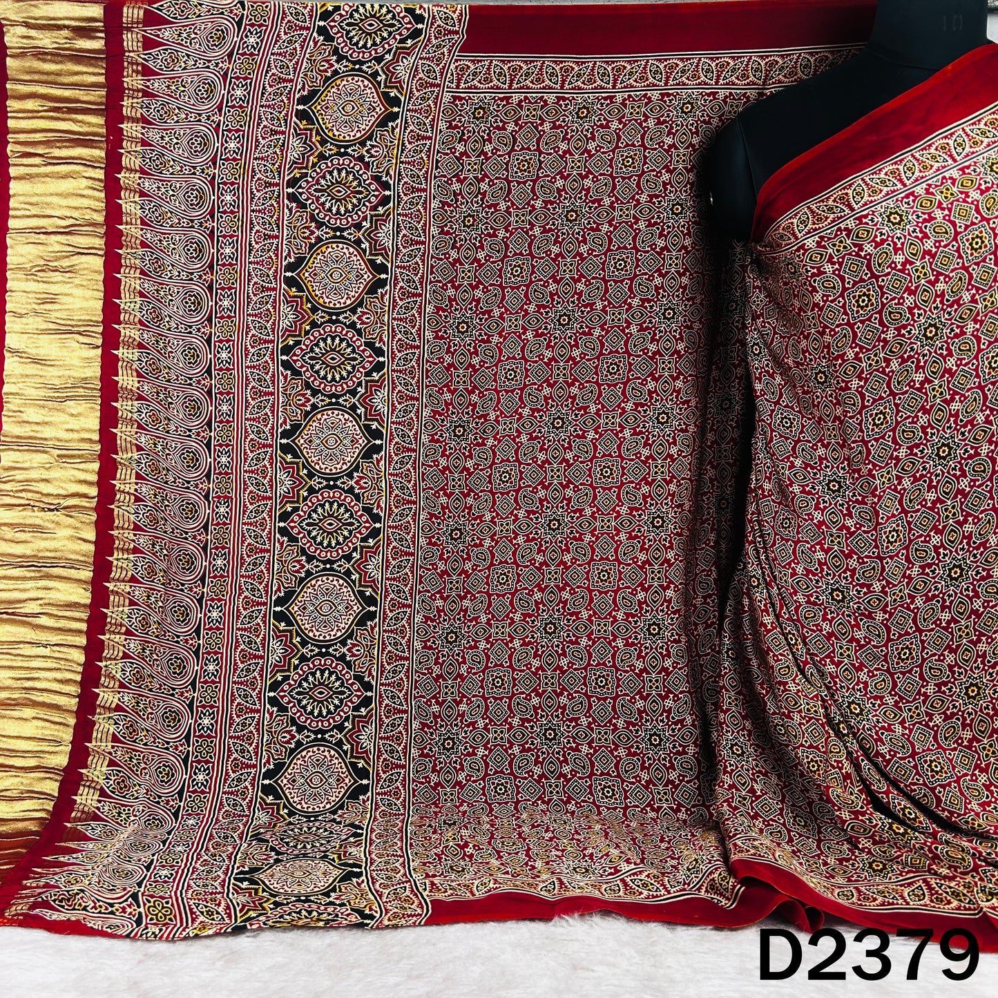 Zari Work Ajrakh Print Pure Modal Silk Dupatta - D2379