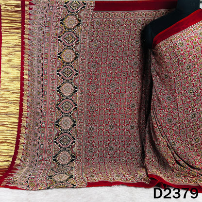 Zari Work Ajrakh Print Pure Modal Silk Dupatta - D2379