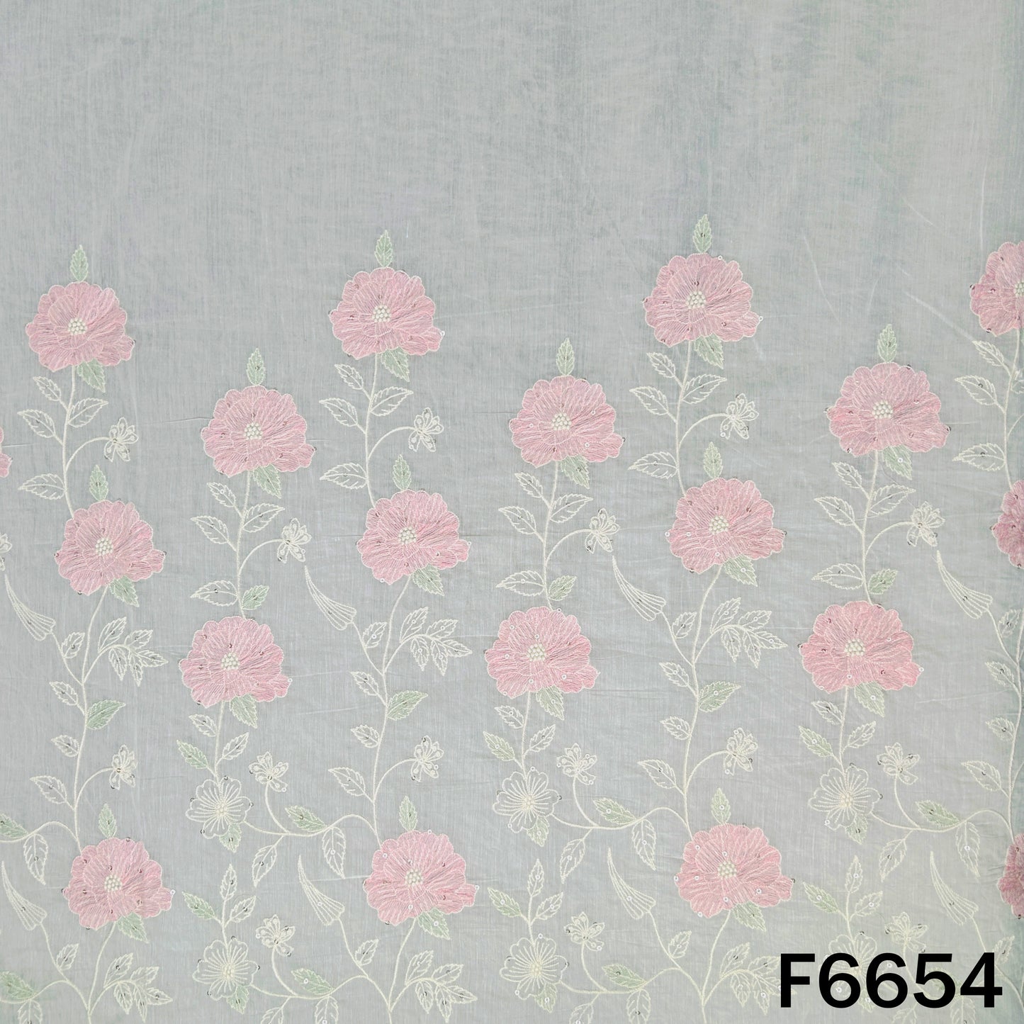 Thread Sequins Mul Chanderi Fabric - F6654