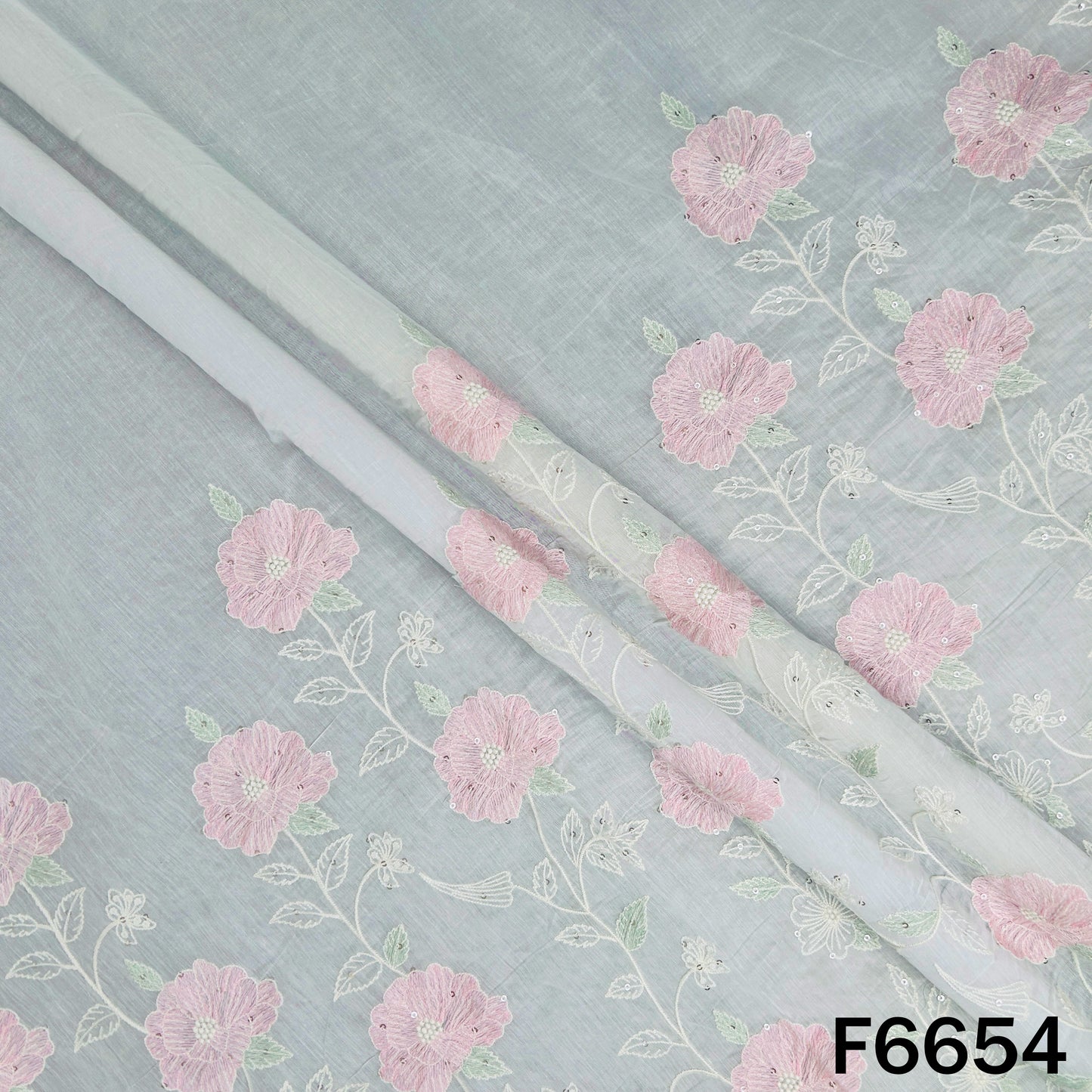 Thread Sequins Mul Chanderi Fabric - F6654