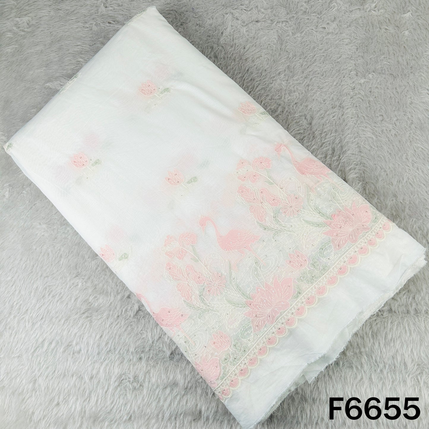 Thread Sequins Mul Chanderi Fabric - F6655