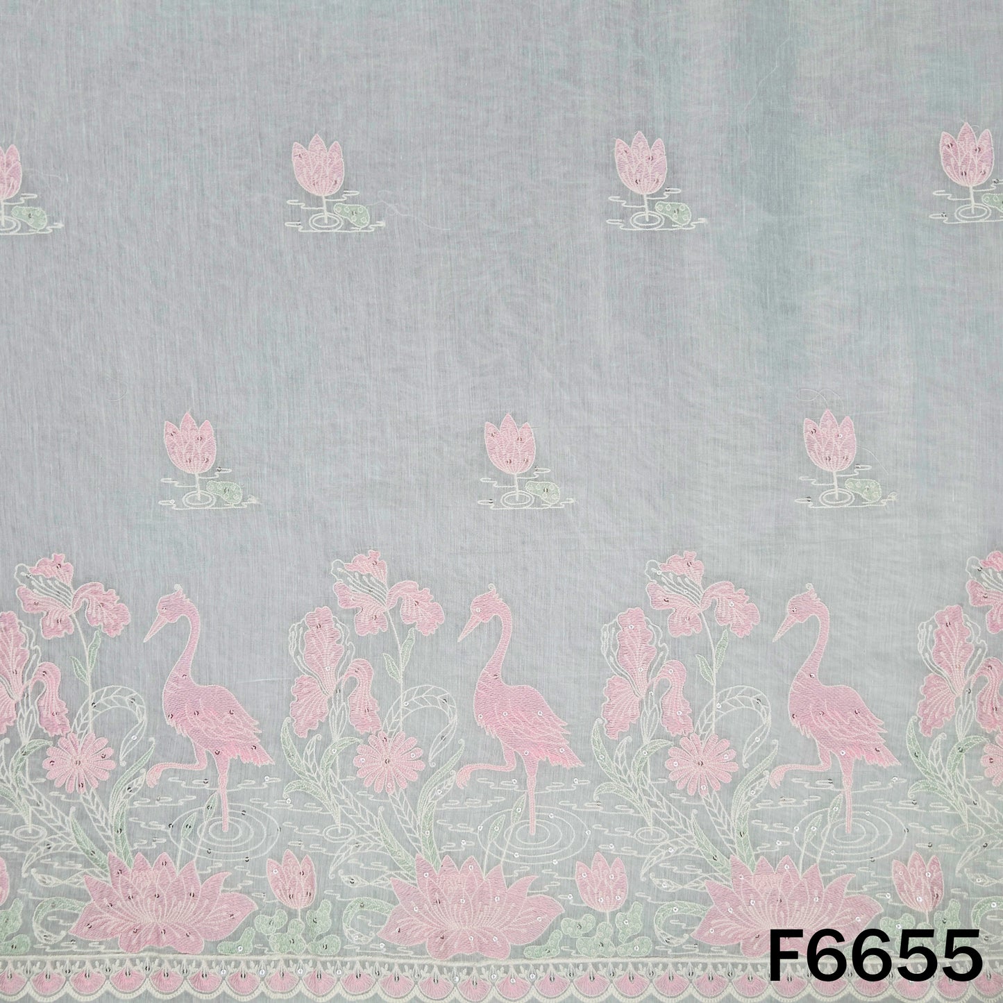 Thread Sequins Mul Chanderi Fabric - F6655
