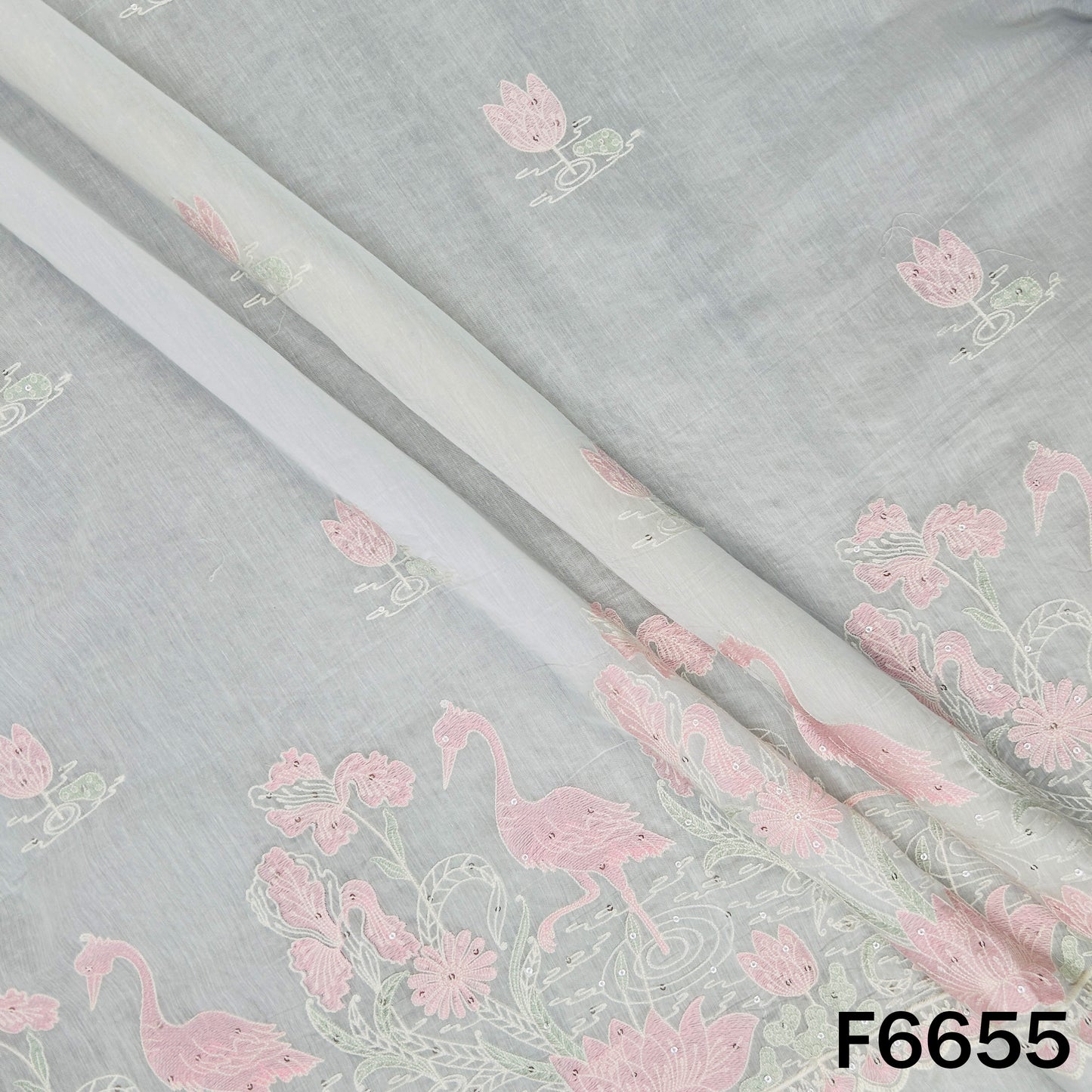 Thread Sequins Mul Chanderi Fabric - F6655