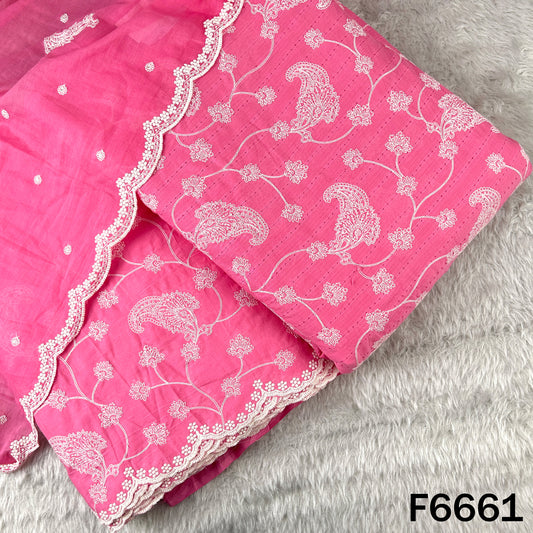 Self Jacqurad Thread Embroidered Cambric Cotton Fabric - F6661