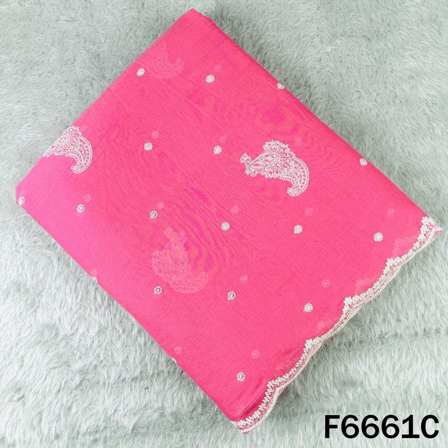 Self Jacqurad Thread Embroidered Cambric Cotton Fabric - F6661