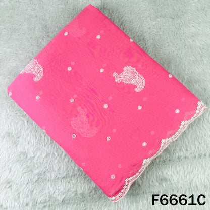 Self Jacqurad Thread Embroidered Cambric Cotton Fabric - F6661
