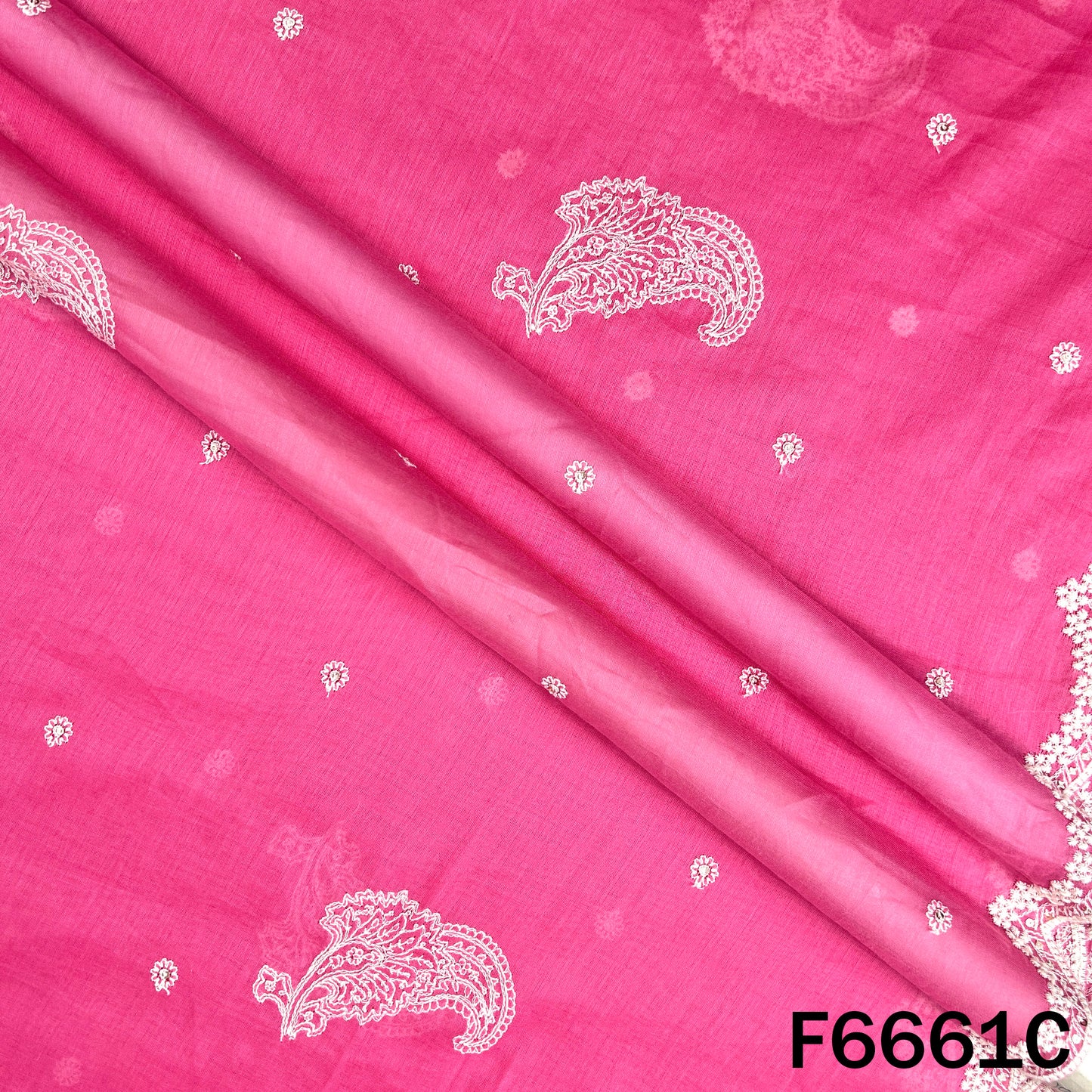 Self Jacqurad Thread Embroidered Cambric Cotton Fabric - F6661