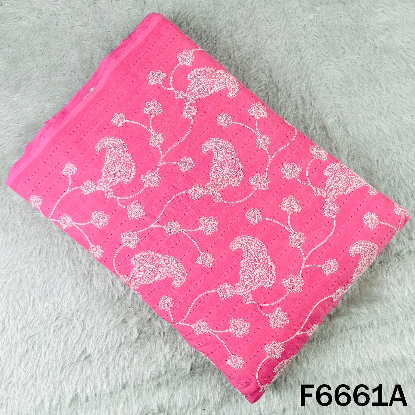 Self Jacqurad Thread Embroidered Cambric Cotton Fabric - F6661