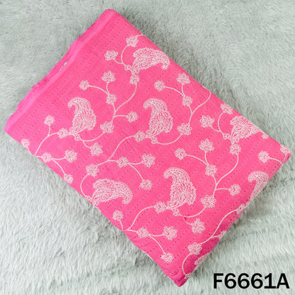 Self Jacqurad Thread Embroidered Cambric Cotton Fabric - F6661