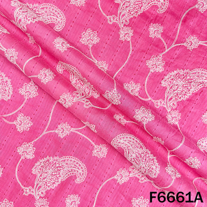 Self Jacqurad Thread Embroidered Cambric Cotton Fabric - F6661
