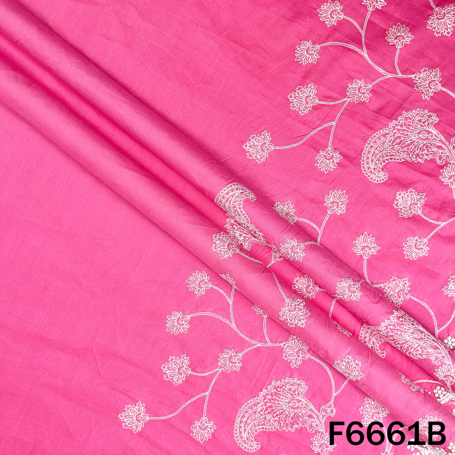 Self Jacqurad Thread Embroidered Cambric Cotton Fabric - F6661
