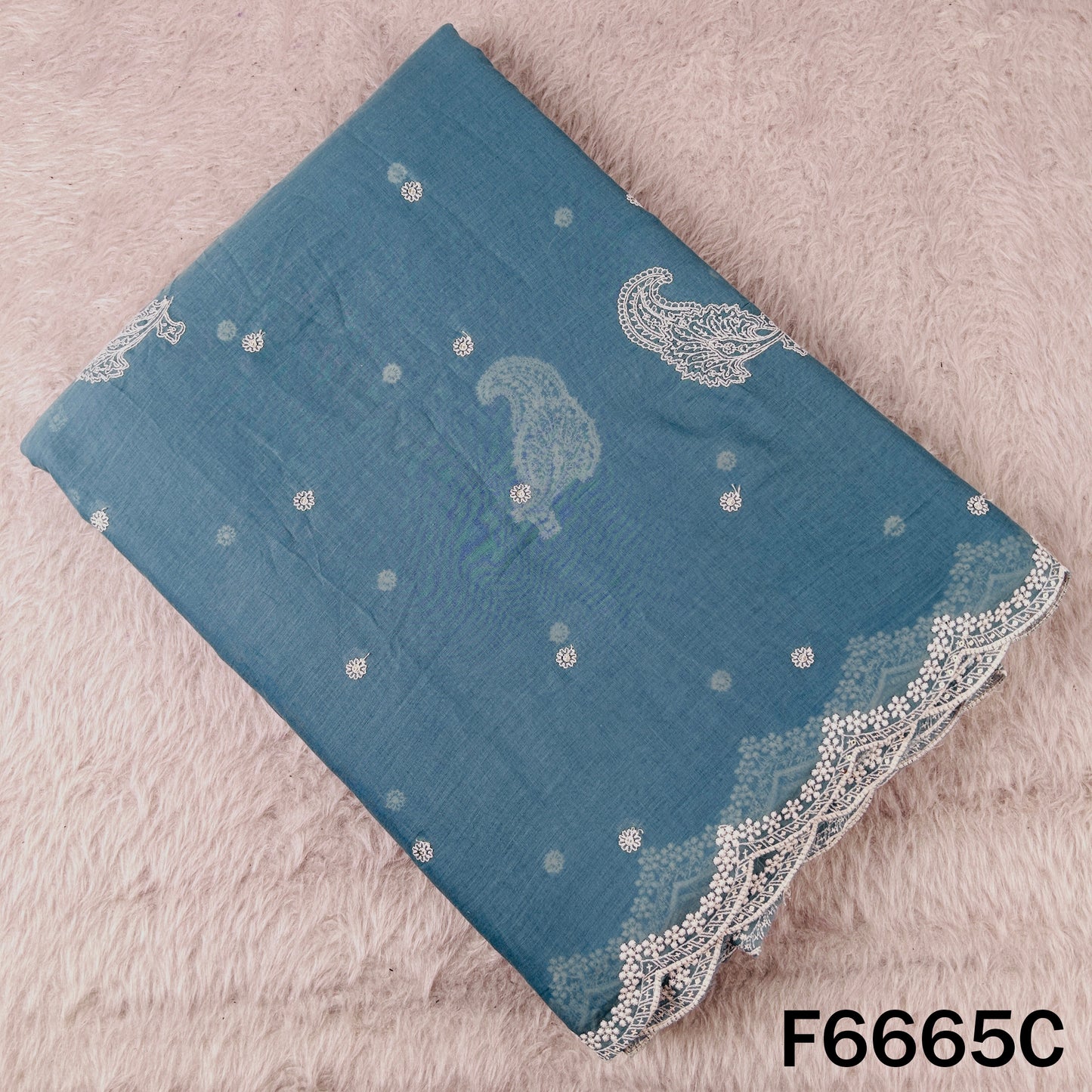 Self Jacqurad Thread Embroidered Cambric Cotton Fabric - F6665