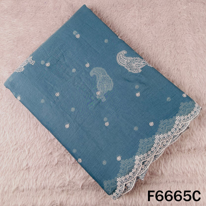 Self Jacqurad Thread Embroidered Cambric Cotton Fabric - F6665