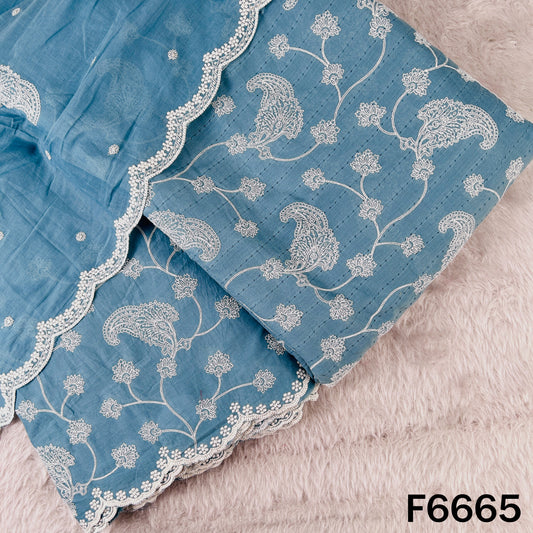 Self Jacqurad Thread Embroidered Cambric Cotton Fabric - F6665