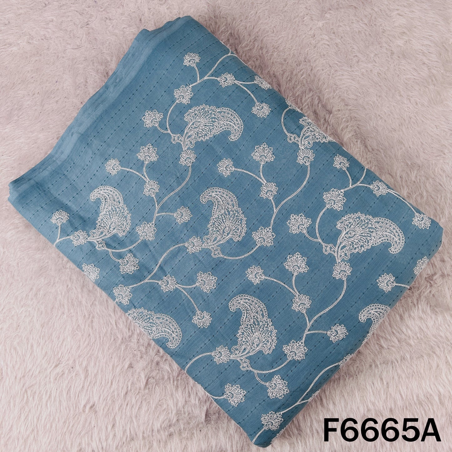 Self Jacqurad Thread Embroidered Cambric Cotton Fabric - F6665