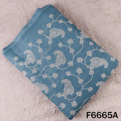 Self Jacqurad Thread Embroidered Cambric Cotton Fabric - F6665
