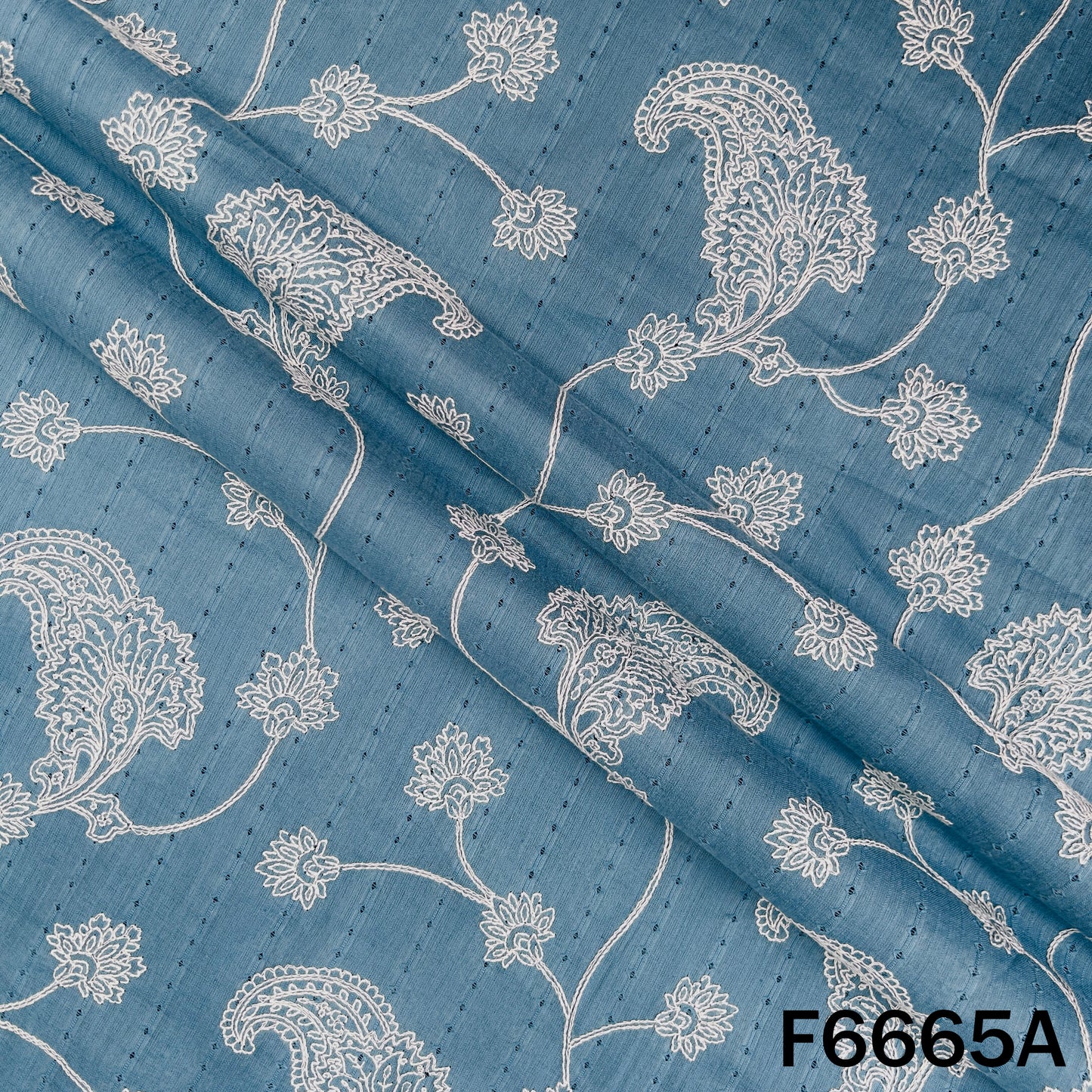 Self Jacqurad Thread Embroidered Cambric Cotton Fabric - F6665