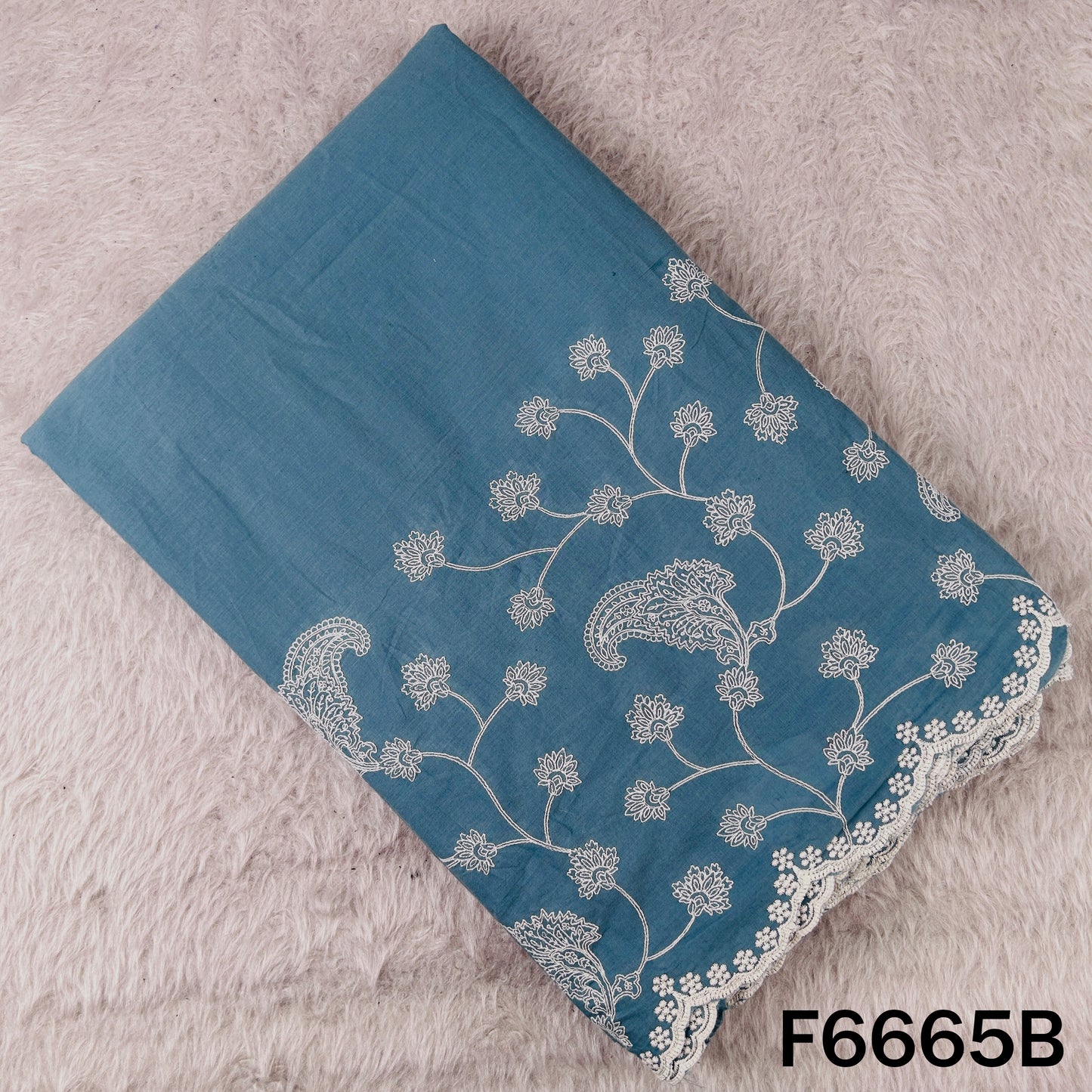 Self Jacqurad Thread Embroidered Cambric Cotton Fabric - F6665