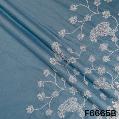 Self Jacqurad Thread Embroidered Cambric Cotton Fabric - F6665
