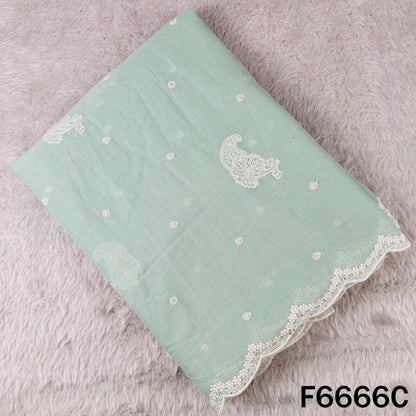 Self Jacqurad Thread Embroidered Cambric Cotton Fabric - F6666