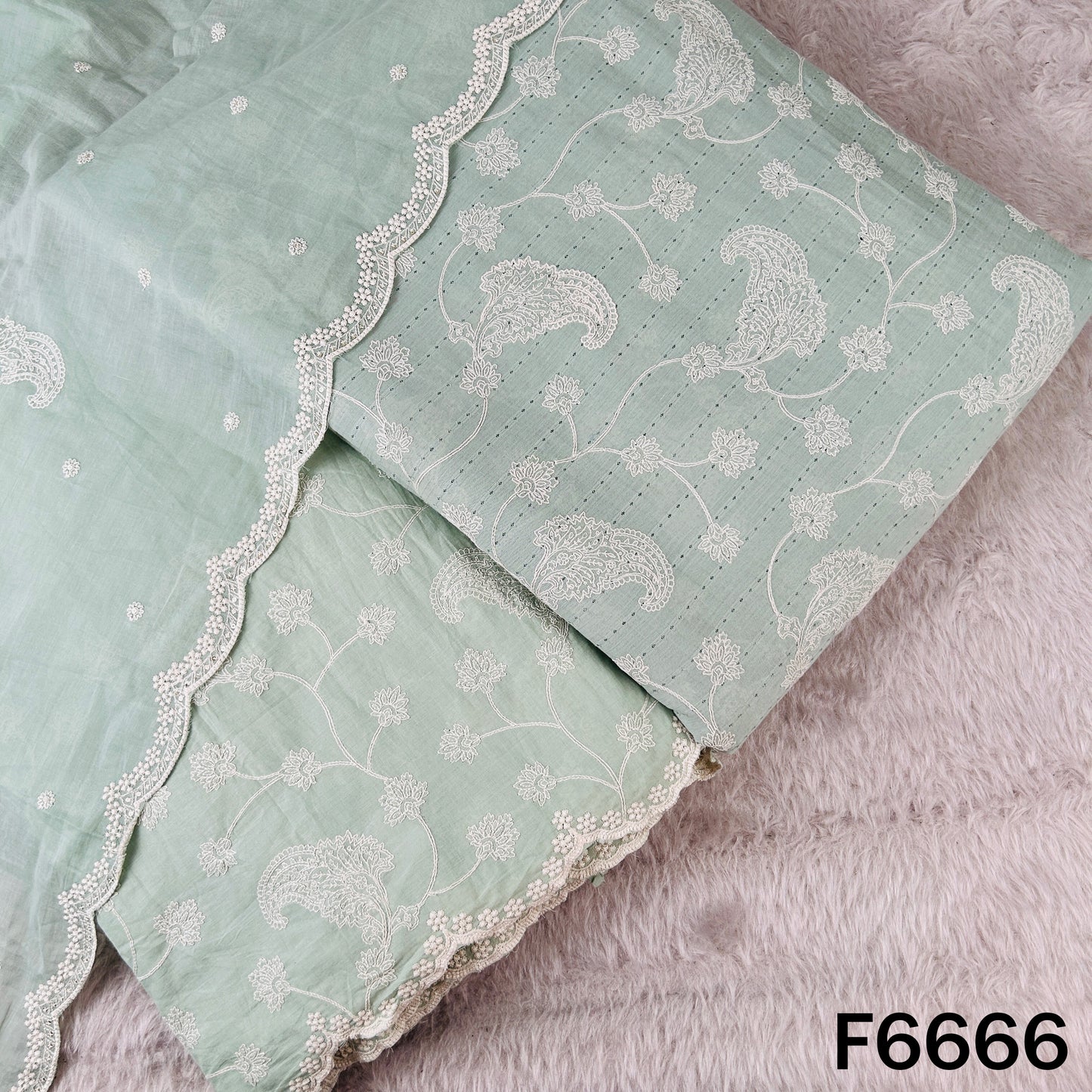 Self Jacqurad Thread Embroidered Cambric Cotton Fabric - F6666