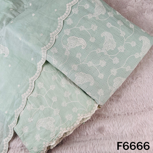 Self Jacqurad Thread Embroidered Cambric Cotton Fabric - F6666